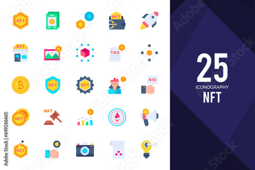 25 NFT Flat icons pack. vector illustration.