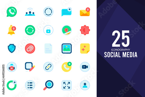 25 Social Media (Whats app) Flat icons pack. vector illustration.