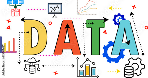 Business graph statistics, big data analysis, financial research report, and market statistics are presented in a thin-line flat format. Concept for a contemporary vector image, isolated on a white ba