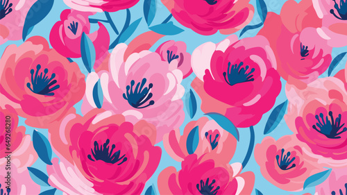 Cute abstract flowers print. Modern cartoon style pattern. Fashionable template for design. Pink flower pattern, with bright colorful backgrounds, vibrant acrylic colors brush strokes