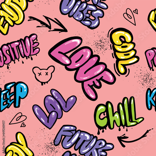 Girls seamless pattern with calligraphic slogan, hearts, words  . background ...