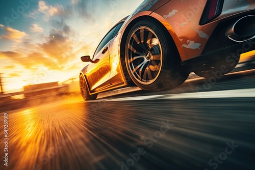 Racing sports car speeding on the road. Closeup shot. Generative Ai © ArtmediaworX