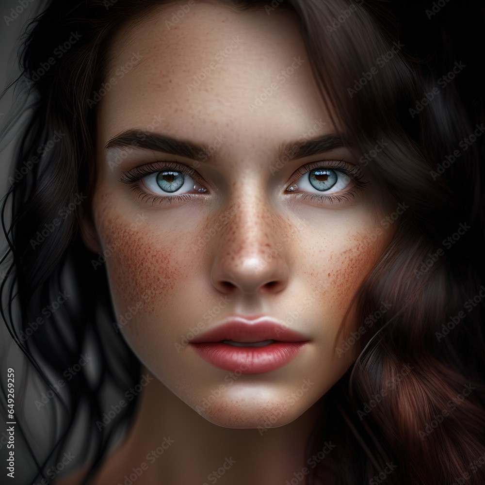 Pretty woman with gray eyes in closeup Pretty woman with gray eyes in closeup