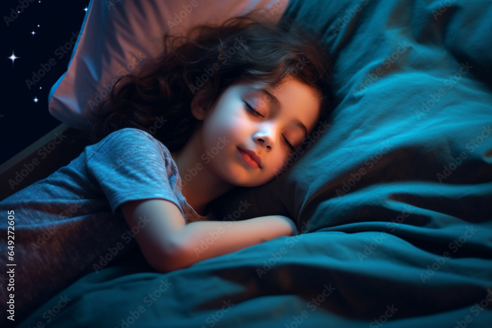 A Little Girl Sleeping In Her Bed At Night A Little Girl Sleeping In Her Bed At Night