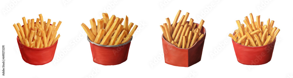 French fried potato set. Fast food. Pencil Drawn Illustration - obrazy, fototapety, plakaty 