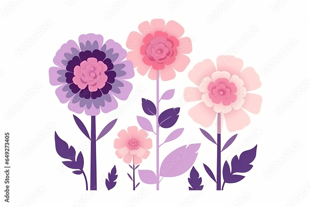 cute light purple and light pink flower, simple illustration for nursery, white background