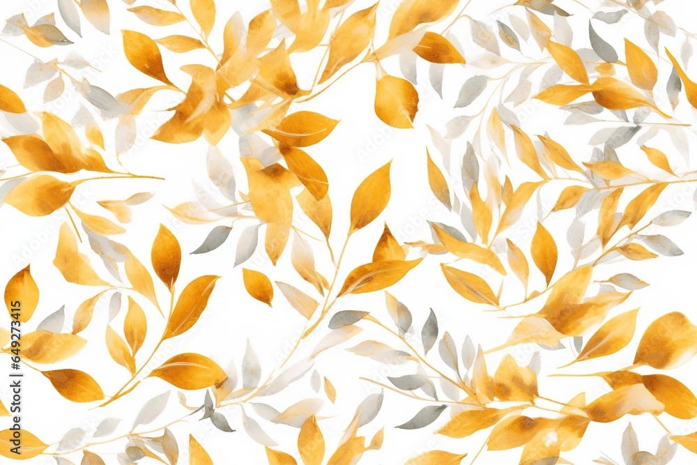 golden watercolor leaves white background golden watercolor leaves white background