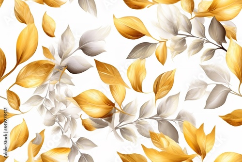 golden watercolor leaves white background