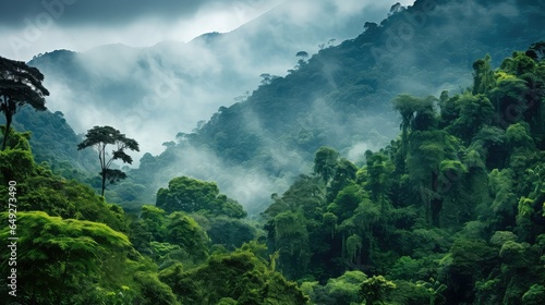 Fototapeta dżungla, zielony krajobraz lasu deszczowego