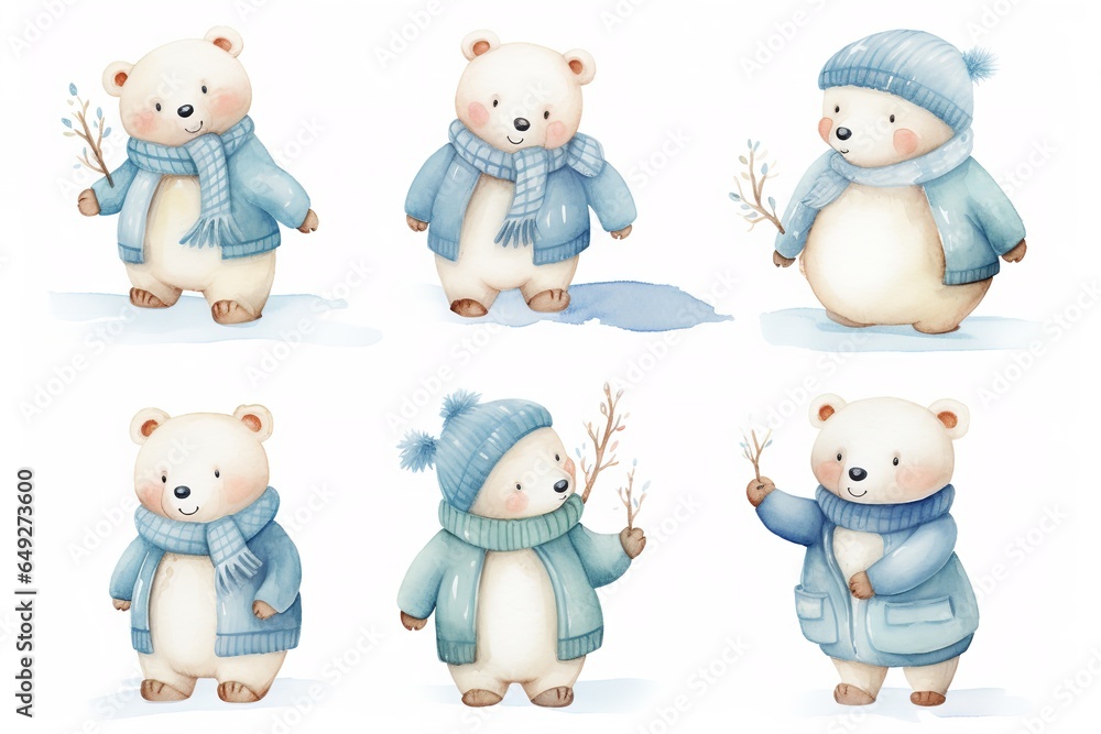 watercolor cute retro winter polar bears watercolor cute retro winter polar bears