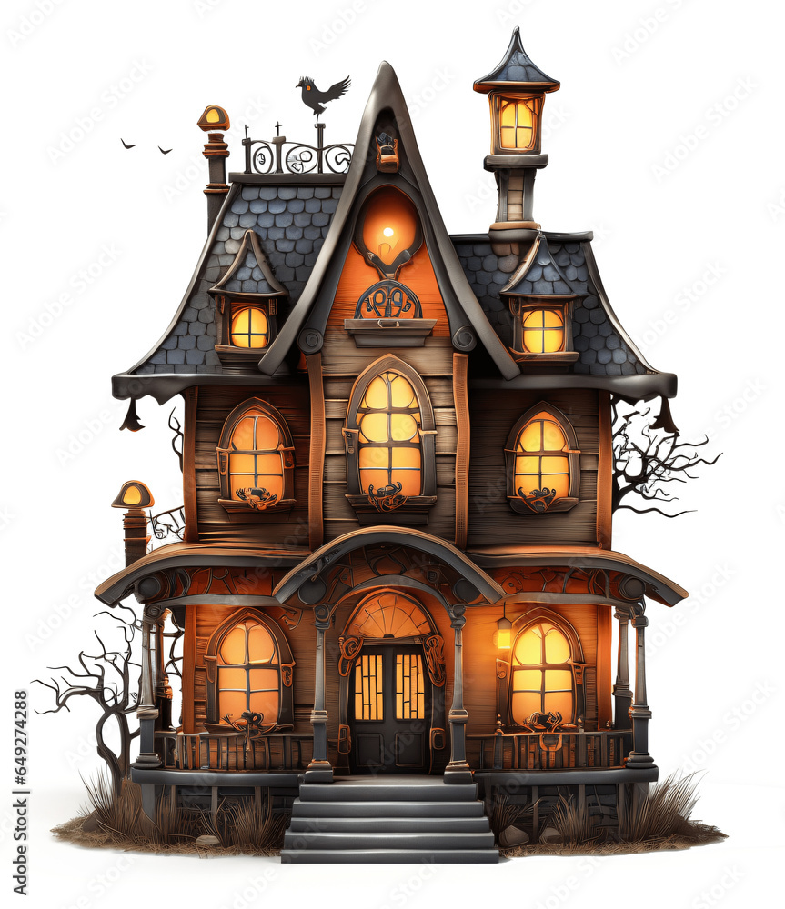 Spooky halloween house isolated on the transparent background PNG. AI generative. Spooky halloween house isolated on the transparent background PNG. AI generative.