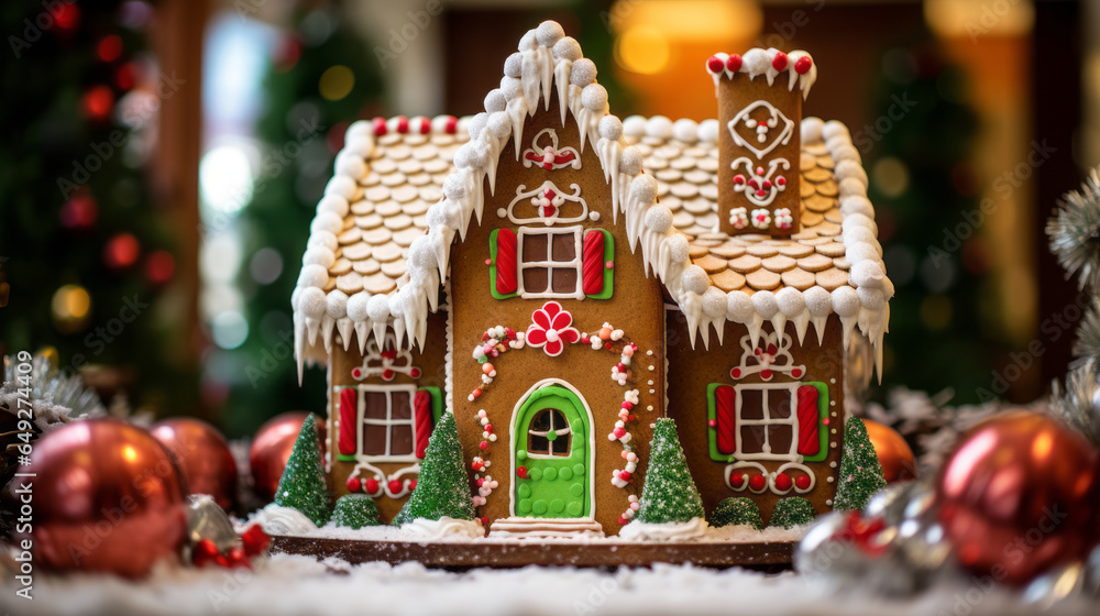 gingerbread house with christmas decorations gingerbread house with christmas decorations