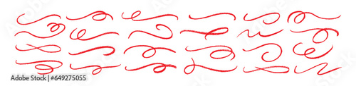 Ornament divider vector collection in red color. Hand drawn swashes and flourishes.