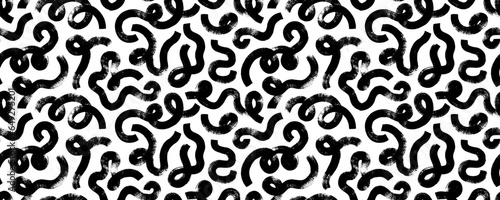 Bold curved lines and squiggles seamless banner design. Brush drawn creative texture with doodles.
