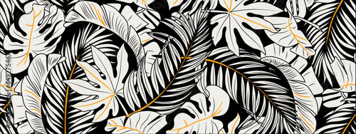 Tropical palm leaves, black, white template, artistic cover design, colorful texture, modern backgrounds. Minim template, graphic brochure. Luxury illustration