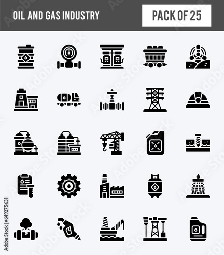 25 Oil and Gas Industry Glyph icons pack. vector illustration.