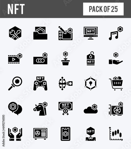 25 NFT Glyph icons pack. vector illustration.