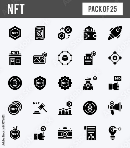 25 NFT Glyph icons pack. vector illustration.