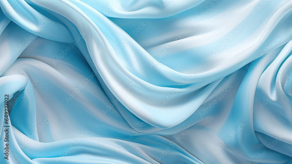 Texture of delicate fine fabric with waves and soft folds in pastel blue white color, top view of wallpaper with cream fabric. Texture of delicate fine fabric with waves and soft folds in pastel blue white color, top view of wallpaper with cream fabric.