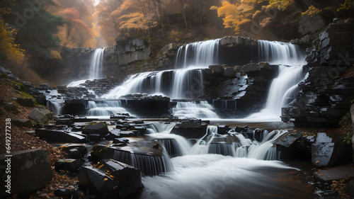 Majestic Cascade  Capturing the Timeless Beauty of a Cascading Waterfall in a Mesmerizing Long Exposure Shot