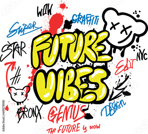 Urban typography street art graffiti slogan print with spray effect for graphic tee , web, card - Vector
