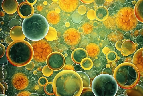 This macro image shows a population of microscopic algae that is composed of a variety of species photo