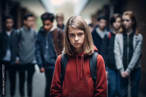 girl against the background of classmates, bullying