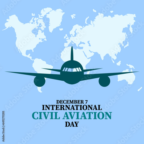 silhouette of an airplane with a world map as the background, to commemorate international civil aviation day, December 7