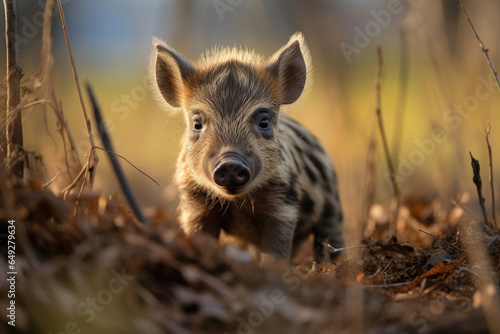 Wild striped boar piglet in the wild © Veniamin Kraskov