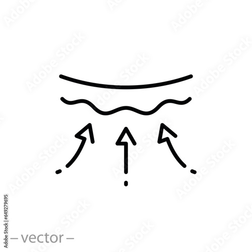 facial skin tightening icon, firming body tissues, wrinkle smoothing, thin line symbol on white background - editable stroke vector illustration
