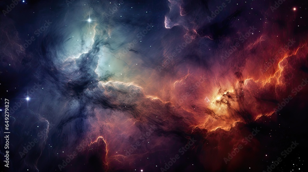 Nebulae clusters creating celestial patterns in the cosmic canvas. Astronomical artwork, interstellar wonders, nebula formation, celestial designs, cosmic beauty. Generated by AI.