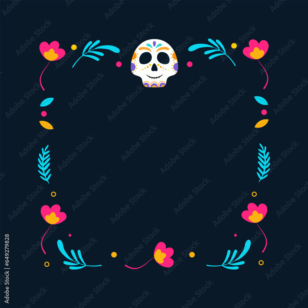 Day of Dead frame. Mexican frame with flowers and calavera skull. Vector illustration. Day of Dead frame. Mexican frame with flowers and calavera skull. Vector illustration.
