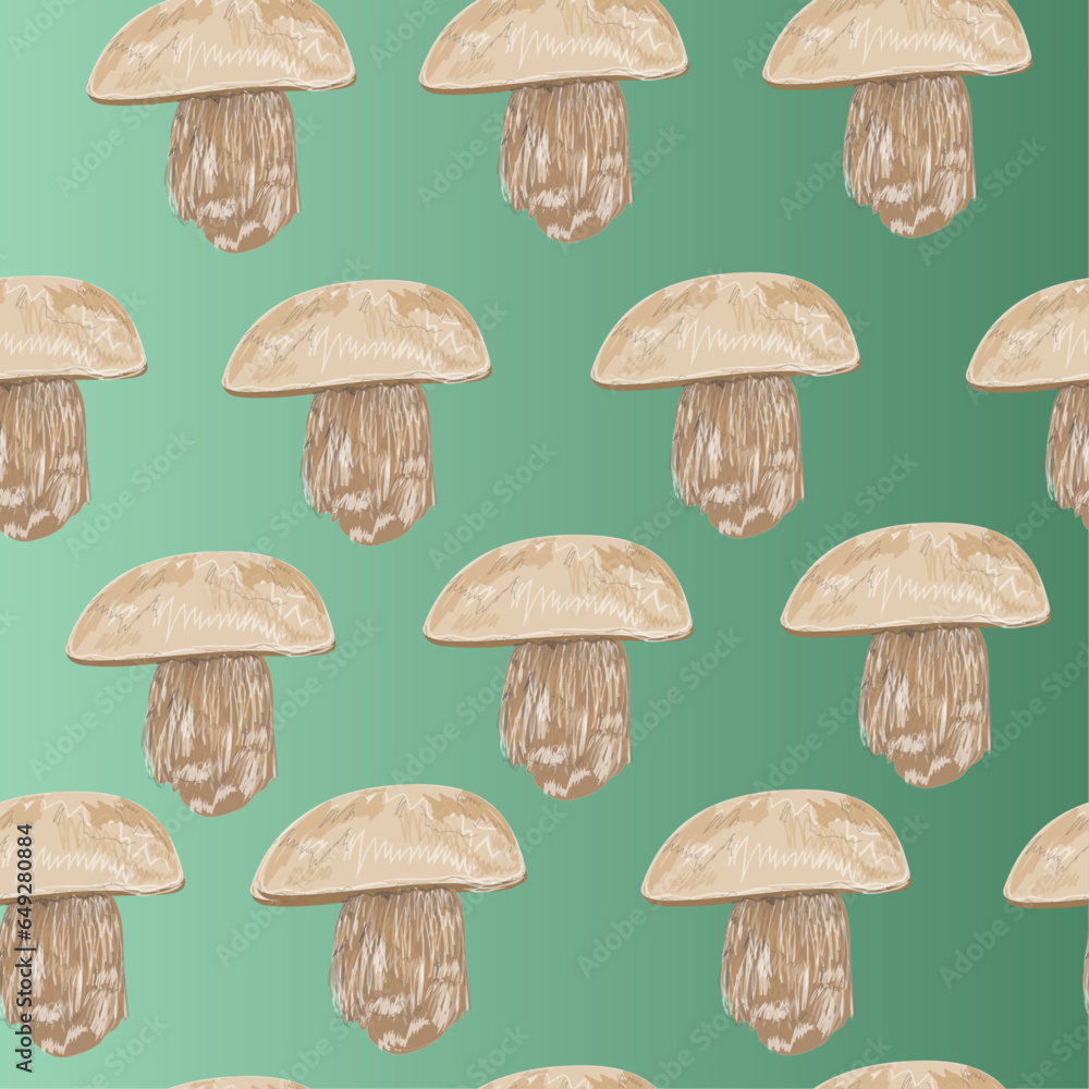 seamless pattern with mushrooms on a green background. vector graphic for paper, textile, web.