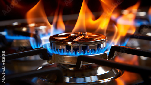 Gas flame on a gas stove against a white background