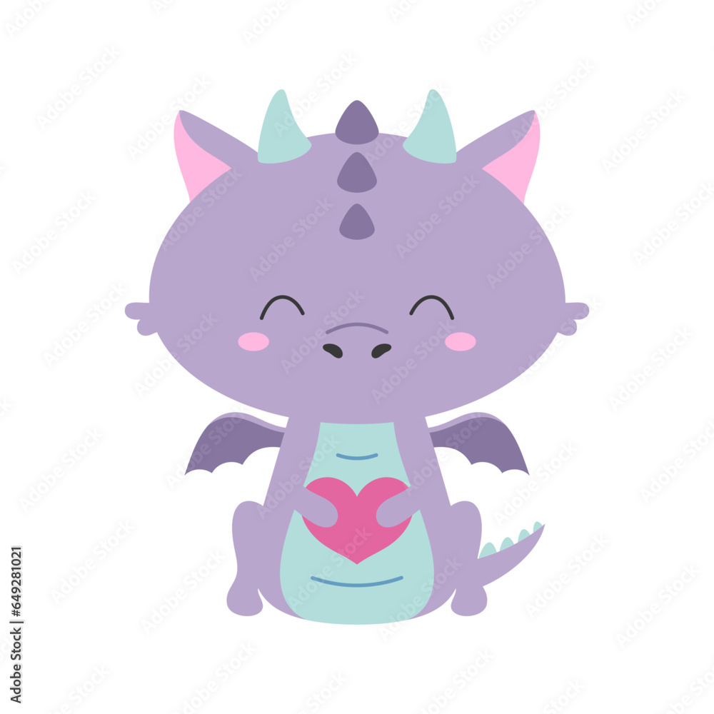 Fototapeta premium vector illustration of cute little dragon with heart