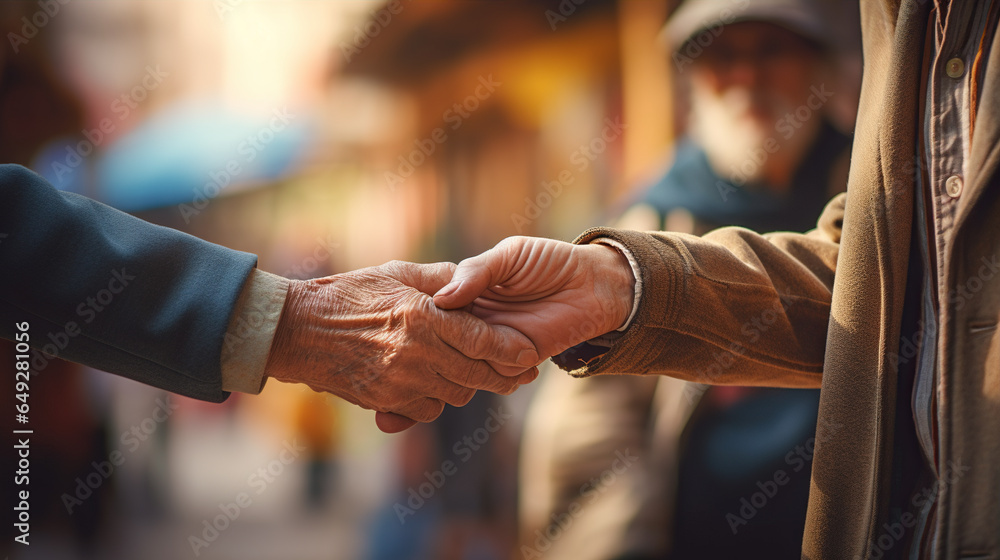 A kind-hearted passerby notices the elderly individual's hesitation and immediately walks over to offer assistance A kind-hearted passerby notices the elderly individual's hesitation and immediately walks over to offer assistance