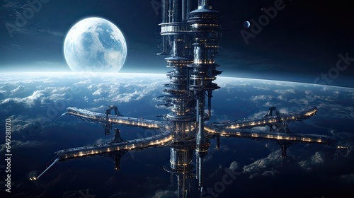 Interstellar logistics, colony resupply, deep space cargo, spacefaring civilization. Generated by AI. photo