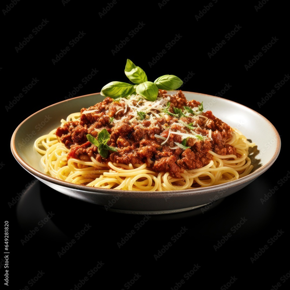 Spaghetti topped with a rich and hearty meat sauce, Traditional spaghetti Bolognese Spaghetti topped with a rich and hearty meat sauce, Traditional spaghetti Bolognese