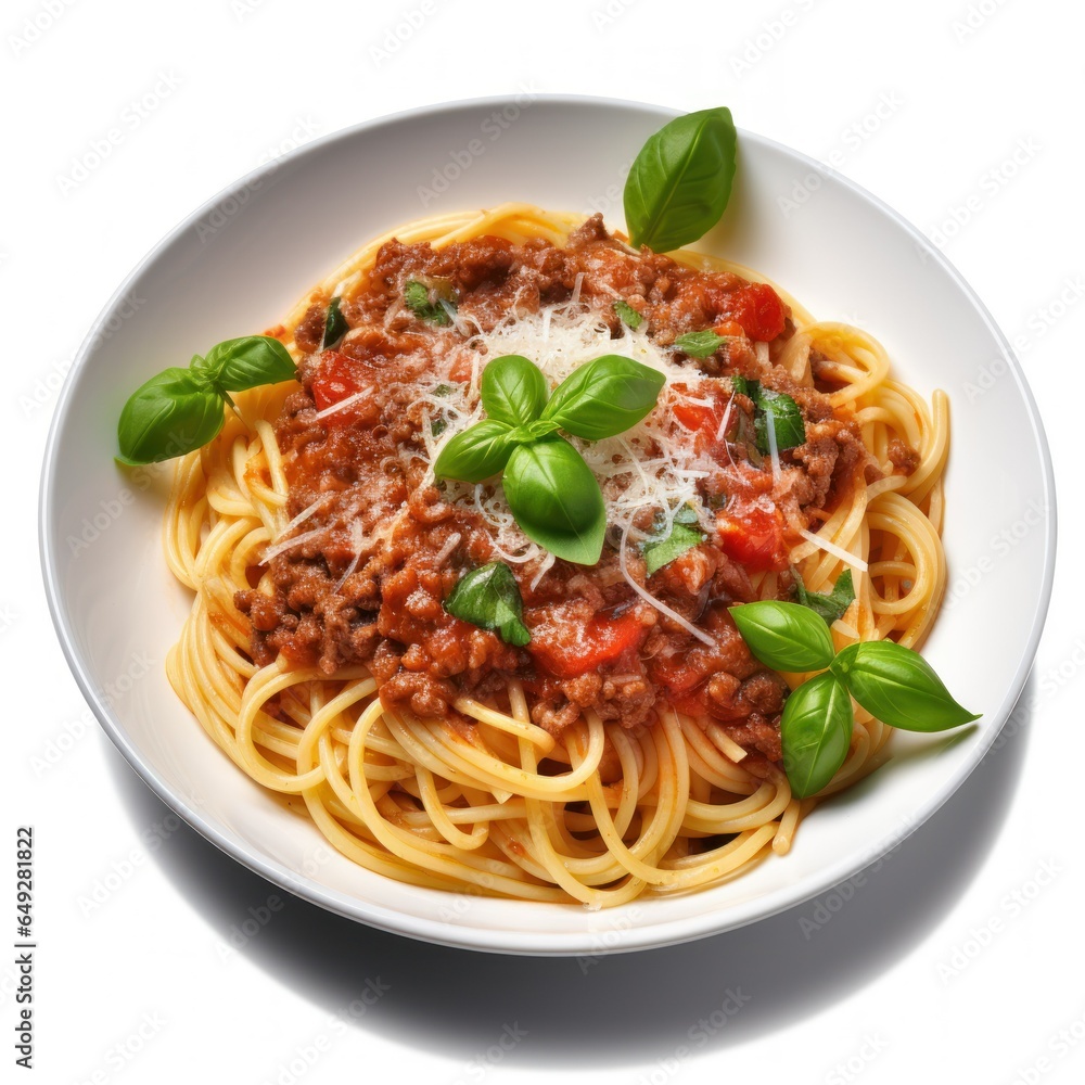 Spaghetti topped with a rich and hearty meat sauce, Traditional spaghetti Bolognese Spaghetti topped with a rich and hearty meat sauce, Traditional spaghetti Bolognese