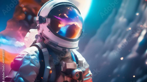 A man in a space suit against a vibrant backdrop. Generative ai