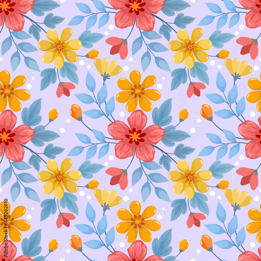 Cute colorful flowers seamless pattern. Can be used for fabric textile wallpaper.