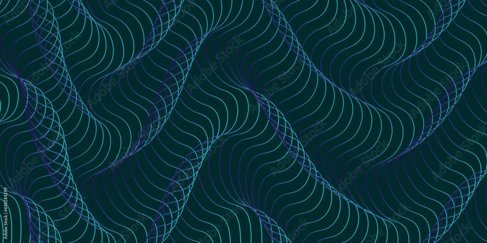 Fototapeta premium Abstract gradient blue wavy flowing dynamic smooth curve lines isolated on black background. Design used for presentation, web design, cover, web, texture, technology, science, data, music, magazine.