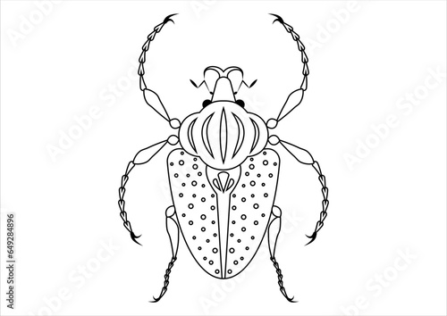 Black and White Goliathus Regius Beetle Clipart isolated on White Background. Coloring Page of a Goliathus Regius Beetle