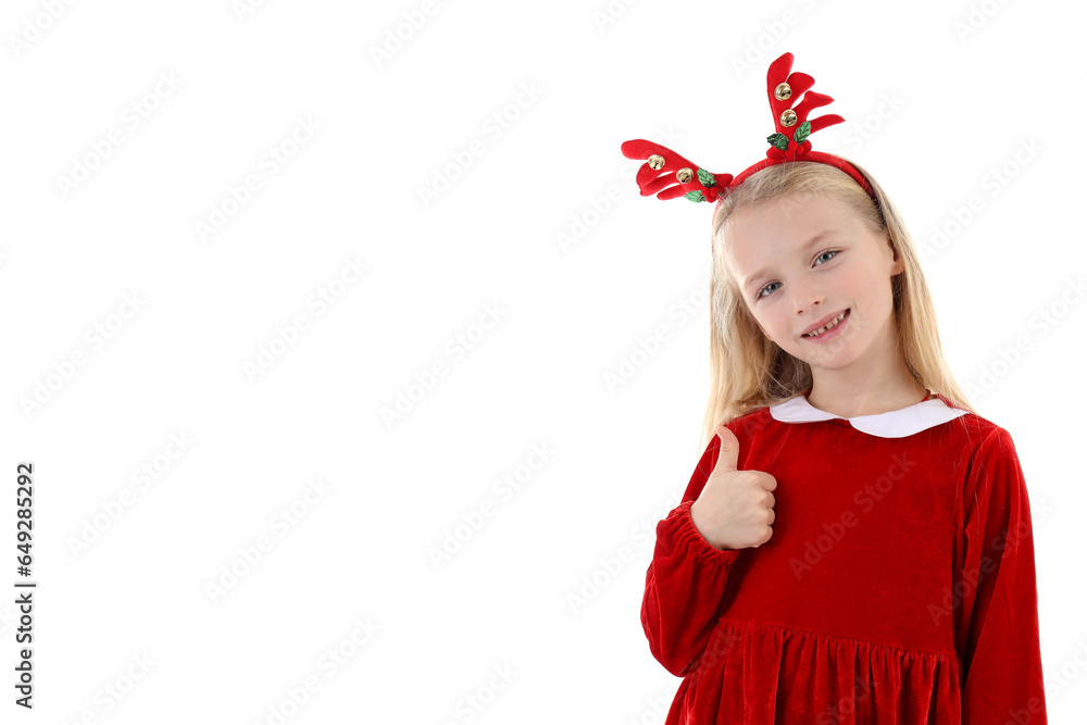 PNG, Little girl in Christmas clothes isolated on white background PNG, Little girl in Christmas clothes isolated on white background