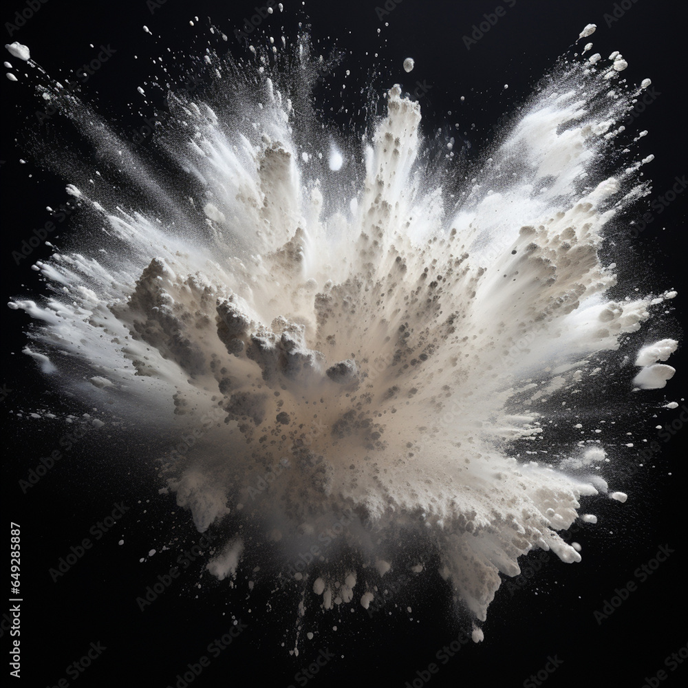 abstract white powder explosion on black background, ai technology - obrazy, fototapety, plakaty 