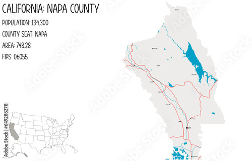 Large and detailed map of Napa County in California, USA.