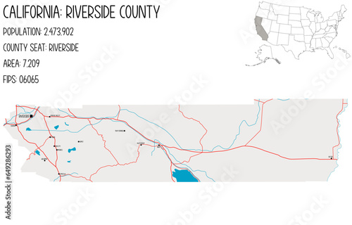 Large and detailed map of Riverside County in California, USA.