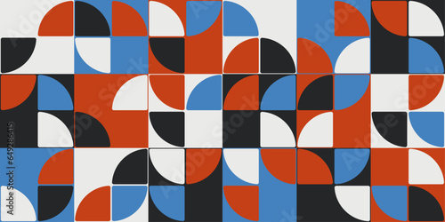 Abstract quarter circle tiles. Colored mosaic of quarters, round and red-blue or black-white. photo