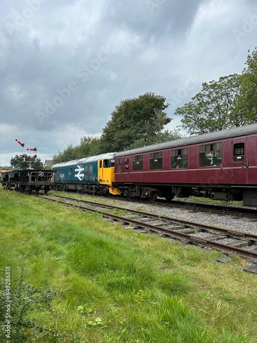 Vintage diesel train on the East Lancashire railway. Taken in Ramsbottom Lancashire England. 