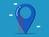 Location search concept. Pin icon with ladder vector illustration